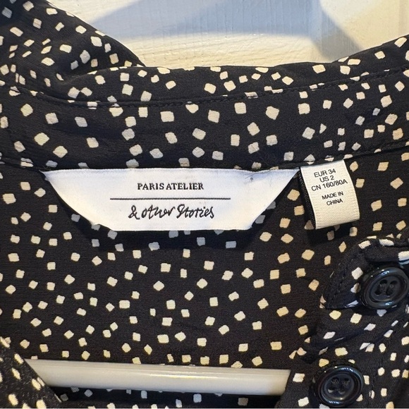 & Other Stories Black and White Polka Dot Long Sleeve Collared Dress- Size 2 - Picture 2 of 10